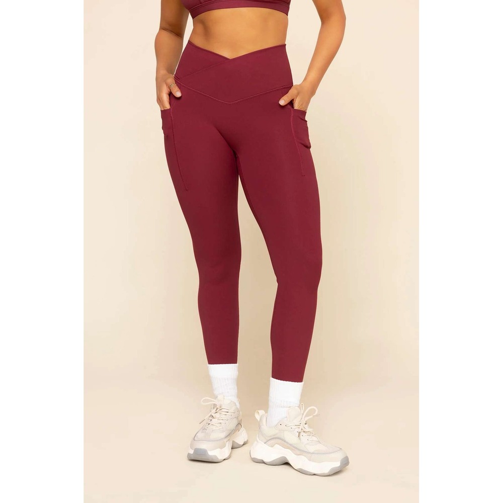 POPFLEX Crisscross Hourglass Legging with Pockets Size L Crimson Red